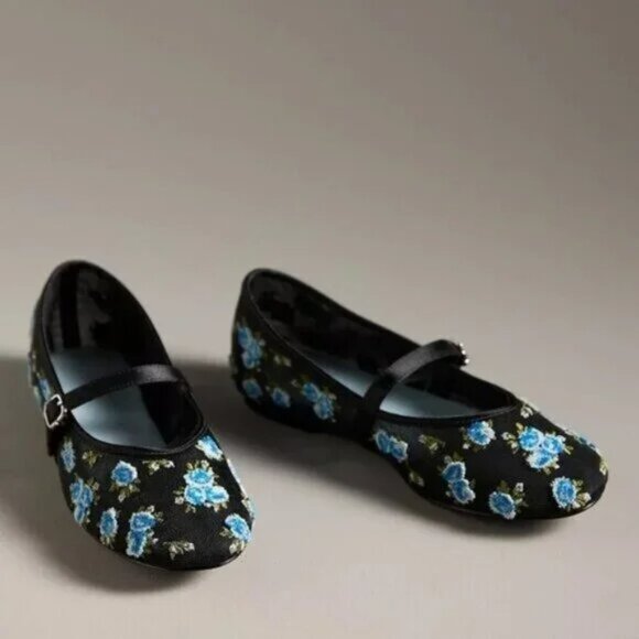 For Love & Lemons Evelyne Embroidered Ballet Flats Floral Mary Janes sz 40 - Picture 4 of 6